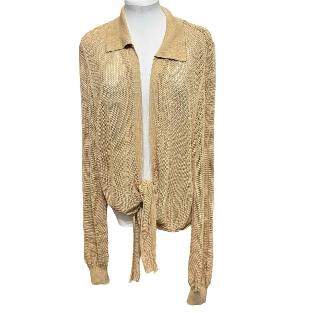 NEW LANE‎ BRYANT CROP TIE WAIST COLLARED NET CARDIGAN NUDE NEUTRAL Sz 22